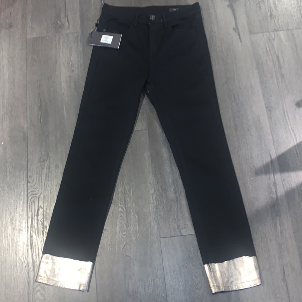 Rag & Bone NWT Bilbury Ankle Cigarette Metallic Hem Jean Size 25 Black/Gold - Picture 8 of 14